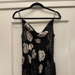 Black Strapless Slip Dress with Cream Rose Print